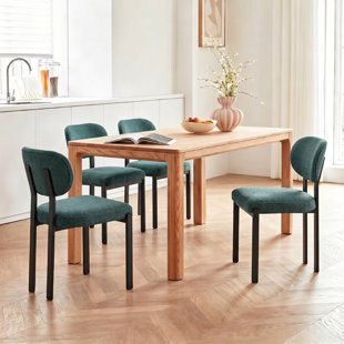 Modern Dining Room Chairs Set of 2, Mid-Century Upholstered Boucle Kitchen Dining Chairs with Black Metal Legs