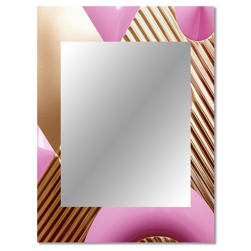 Gold and Pink Shapes in Chaos - Geometric Unique Wall Mirror, Modern Mirror, Printed Metal Art, 40" x 30"