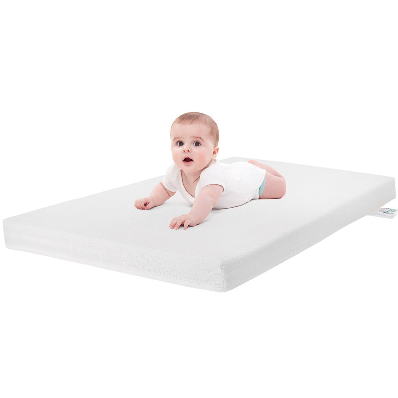 Surmatelas pour lit de bébé, matelas pour lit de bébé en mousse à mémoire de forme de 2,25 pouces avec housse 100% bambou imperméable pour lit de bébé et de tout-petit 52 "x 28"