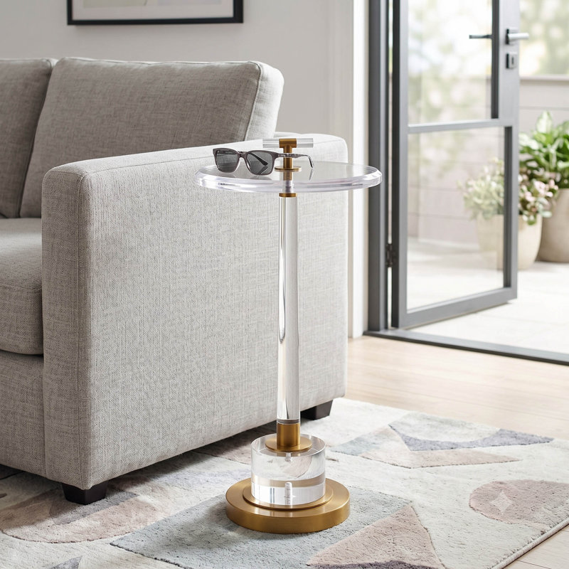 Table d'appoint moderne en acrylique avec pied central pour salon ou chambre - Élégante table d'appoint ronde et étroite pour la maison ou le bureau - 63,5 cm