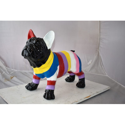 Grande statue de bouledogue français en résine multicolore, taille: 24 po x 11 po x H 18 po