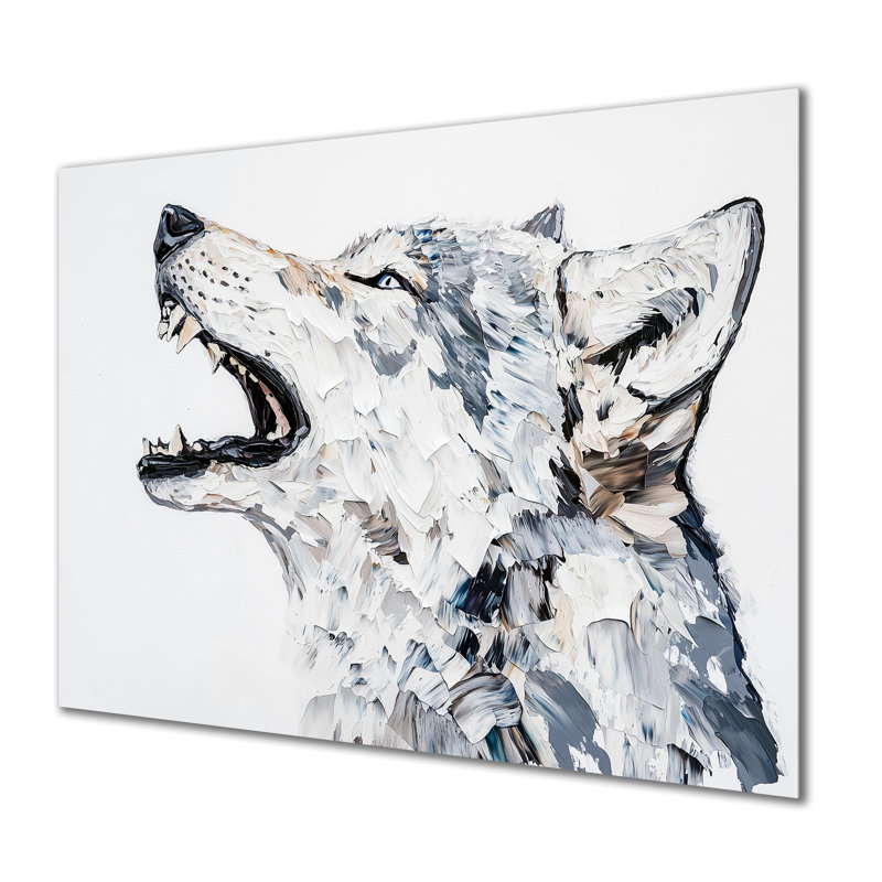 Loup Hurlant en couleurs douces III - animaux, décoration murale en métal, loup, H 24 po x l 32 po