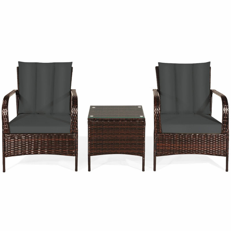 Bryer 3 Piece Rattan Seating Group with Cushions, Gray