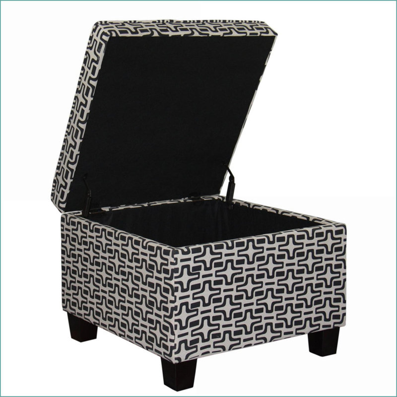 Repose-pieds avec rangement pour salon, imprimé étoile brun noyer | Bois | Noir