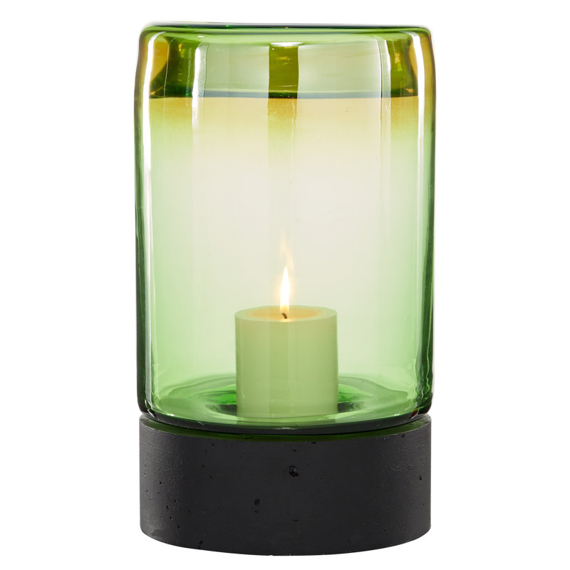 Lanterne ronde en verre, Vert / Jaune / Noir