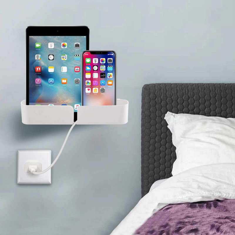 Bedside Shelf Caddy Basket Pocket Organizer To Storage Remotes,Tablet Cellphone Charging,Clock- Stick On Adhesive Tapes & Nails Install Offered (1 Pcs)