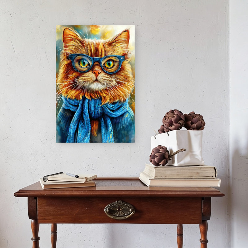 Hipster Cat 16 Contemporary Cat Wall Art Print 1 Piece Wrapped Canvas Wall Art, 60.96cm H x 40.64cm W