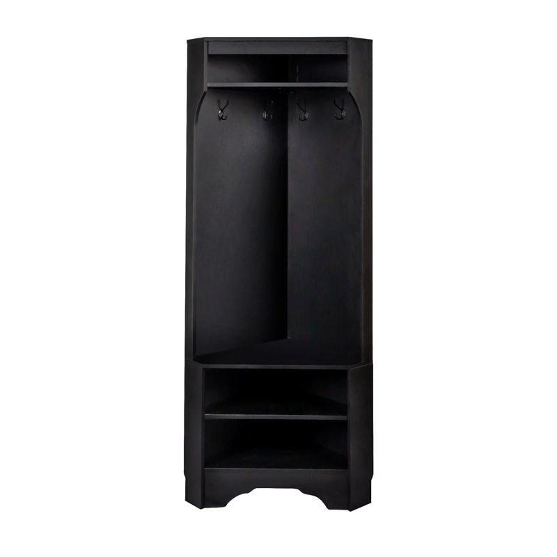 ON-TREND Minimalist Corner Hall Tree With Shoe Bench, Black