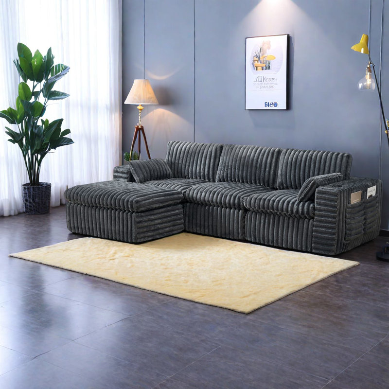 Canapés modulaires gris en tissu moderne avec repose-pieds
