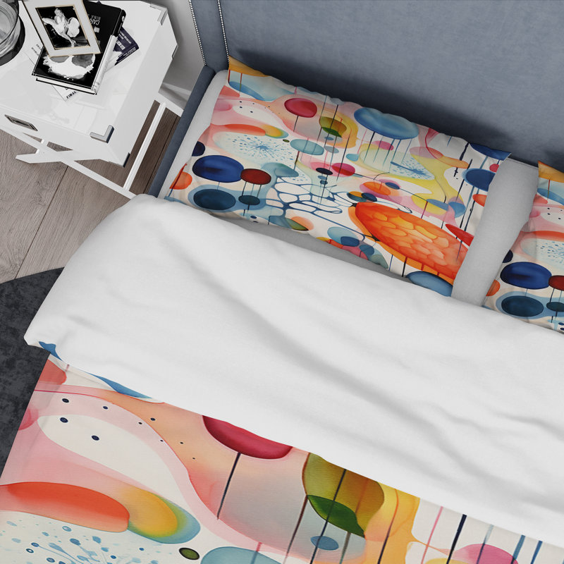 Ensemble de housse de couette à motif géométrique coloré Mid Century Shapes 3 - Abstract