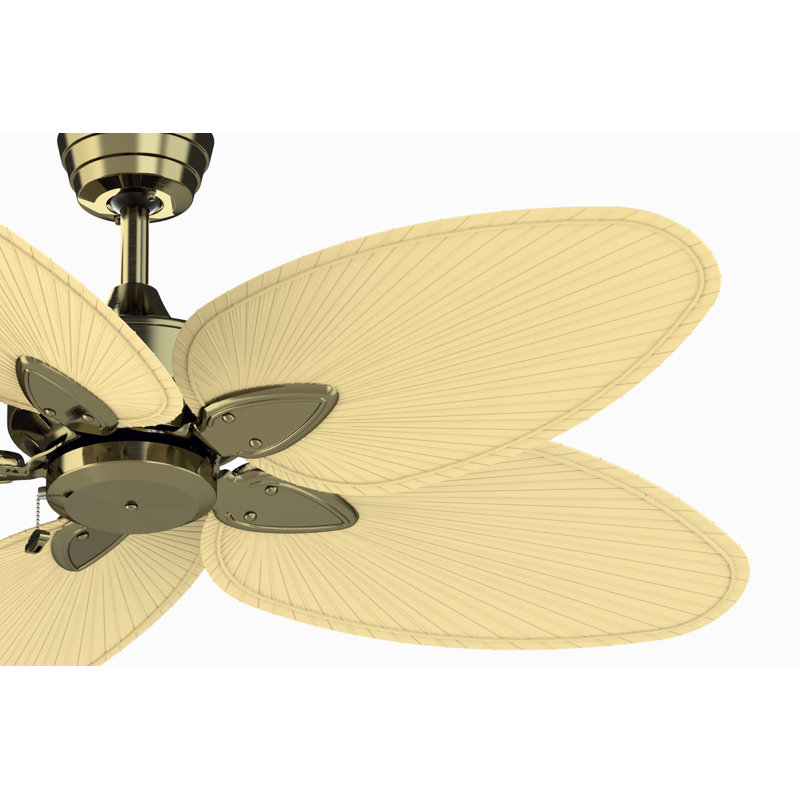 Windpointe 52 inch Indoor Ceiling Fan - Antique Brass with Natural Narrow Oval blades, Antique Brass with Palm Leaf Blades