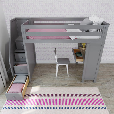  Gannon Twin 4-Drawer Solid Wood Loft Bed with Built-in-Desk