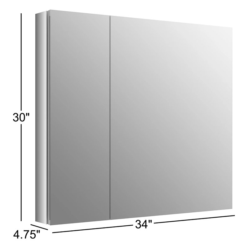 Verdera® Aluminum Medicine Cabinet with Adjustable Magnifying Mirror and Slow-Close Door, 30"H x 34" W x 4.75" D