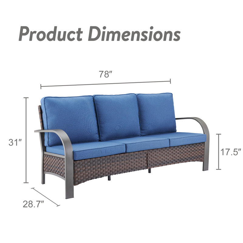 Canapé d'extérieur avec coussins 78 po Bobra, Bleu