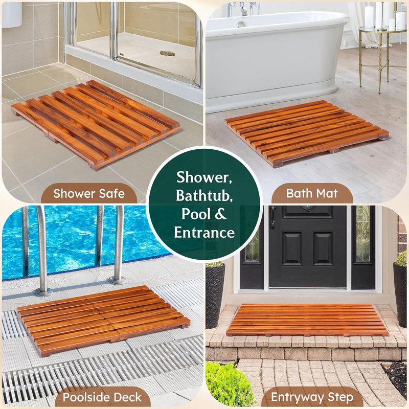 Premium Teak Shower Mat,24" x 16" (Rectangular)