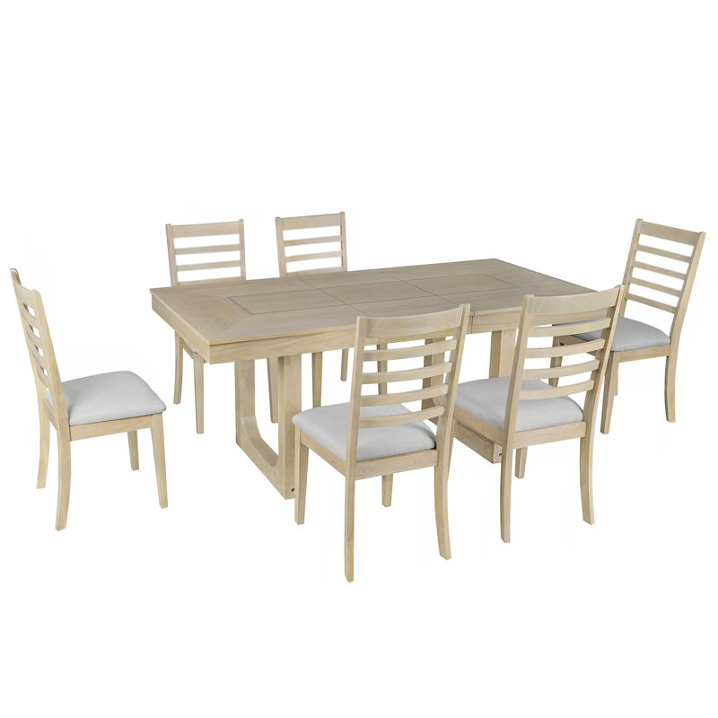 Ensemble de table de salle à manger extensible 7 pièces, table de ferme avec rallonge 18 ", table de cuisine rustique en bois 78" et chaises rembourrées 6 pièces, ensemble de table de salle à manger extensible pour salle à manger