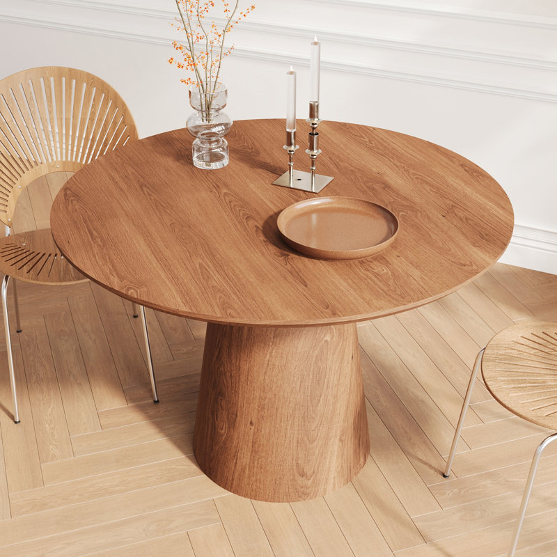 43 Inch Wooden Circular Dining Table With Minimalist Design, Sturdy Base, And Easy Maintenance For Everyday Family Meals.
