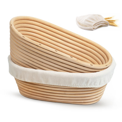 Kook Oval Banneton Bread Proofing Baskets With Linen Liners, Set Of 2, 9.8