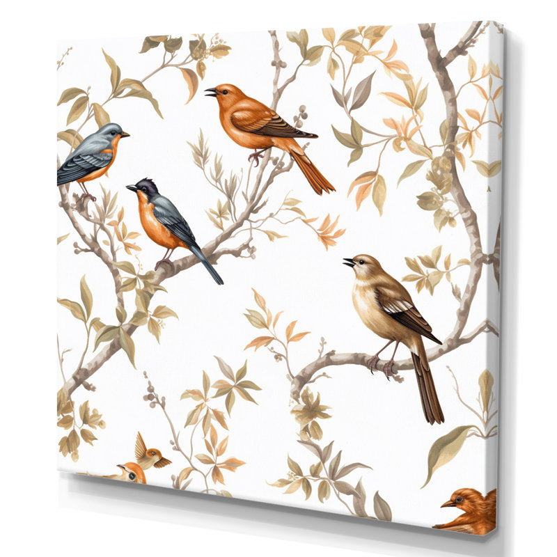 «Orange Green Birds On Trees», reproduction sur toile, H 30 po x l 30 po x P 1 po, Toile tendue