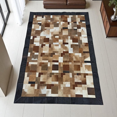 Brown Patchwork Cowhide Rug, Home And Office Decor