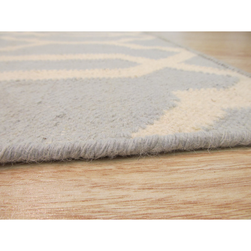 Durrant Blue Flatweave Wool Area Rug, Rectangle 5' x 8'