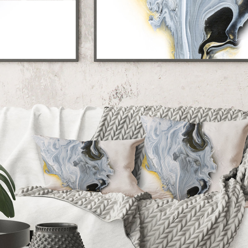 Coussin décoratif noir et blanc avec motif abstrait en marbre doré, 16 po x 16 po