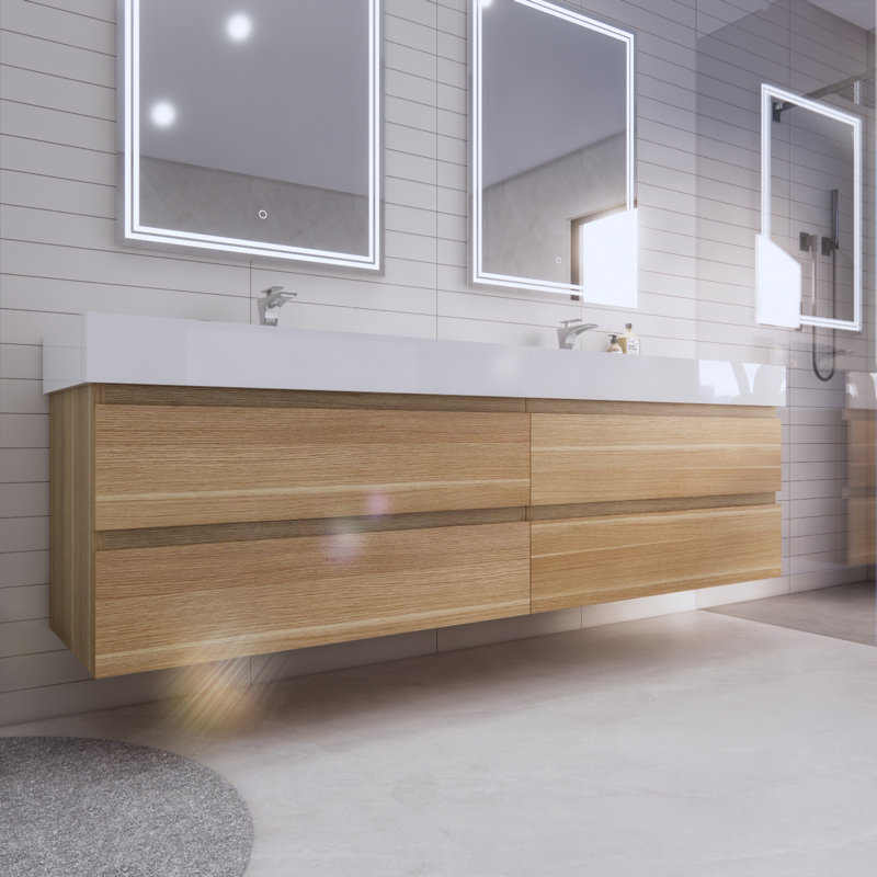 Babajide 83.3'' Bathroom Vanity with Acrylic Top, White Oak
