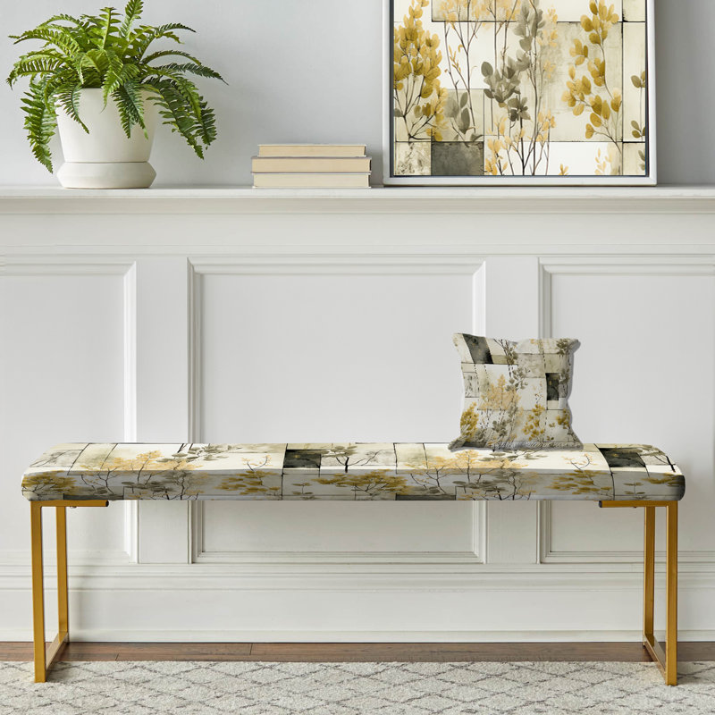 Green Cubic Botanical Dreams I - Banc rembourré en patchwork doré