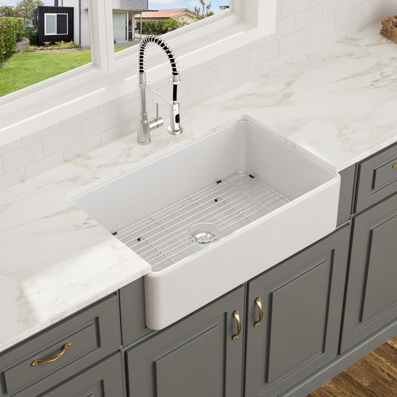 33'' L x 20" W Farmhouse Kitchen Sink White Ceramic Single Bowl Kitchen Sink Apron Front Sink