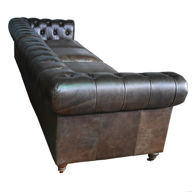 Upholstered 118'' Sofa, Dark Brown Genuine Leather