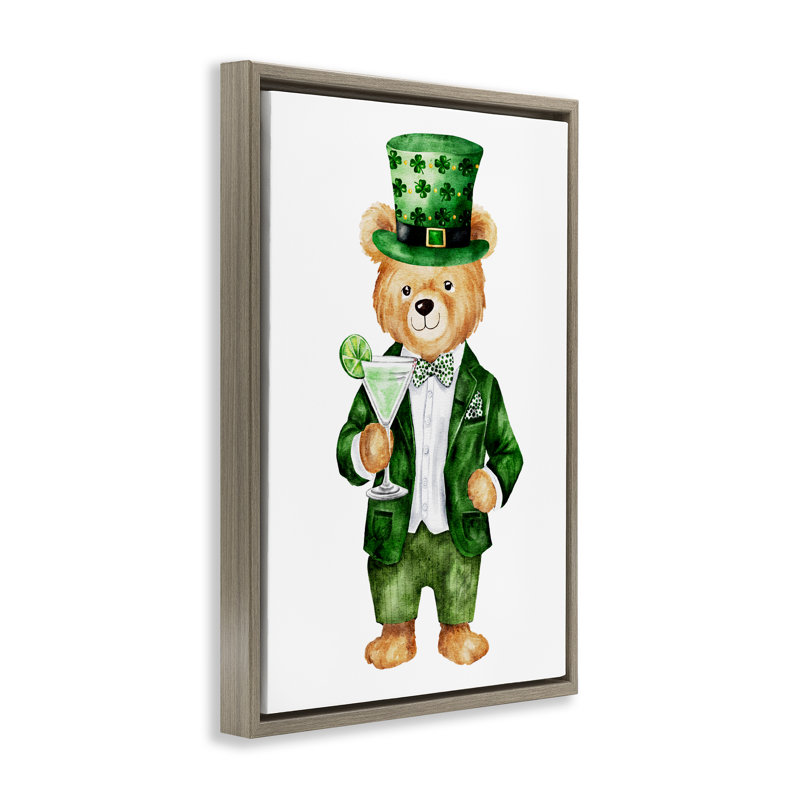 Cadre flottant pour ours et cocktail de la Saint-Patrick, design par Amy Hall, H 31 po x l 21 po