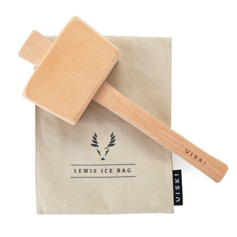 Viski Professional Grade Lewis Canvas Ice Bag and Beechwood Mallet Set