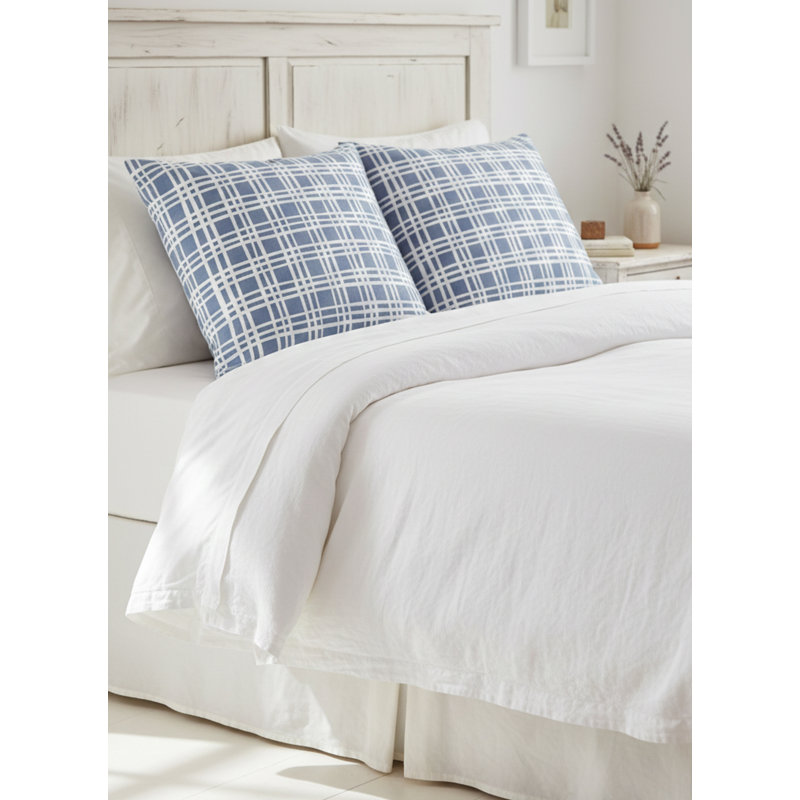 Cape Blue Estate Plaid Linen Dutch Euro Pillow 28X36 with Down Insert, Beige, Square 26", Down Blend