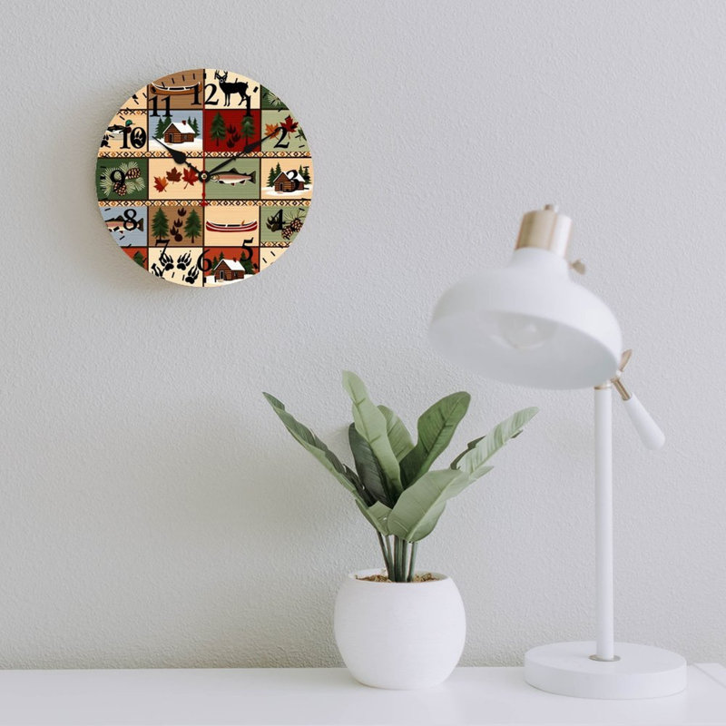 Horloge murale rustique rustique à patchwork, 12 x 12 pouces, pour décor de chalet