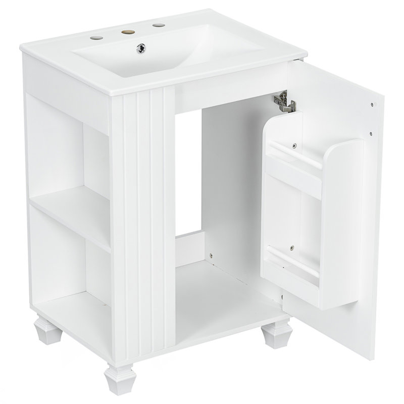Meuble-lavabo de salle de bain avec lavabo, armoire de salle de bain avec tablette de porte, Blanc