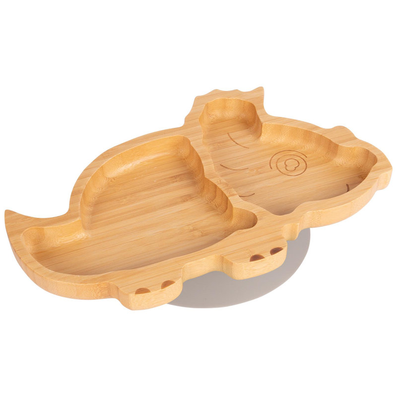 Tiny Dining - Children's Bamboo Suction Dinosaur Plate, Grey