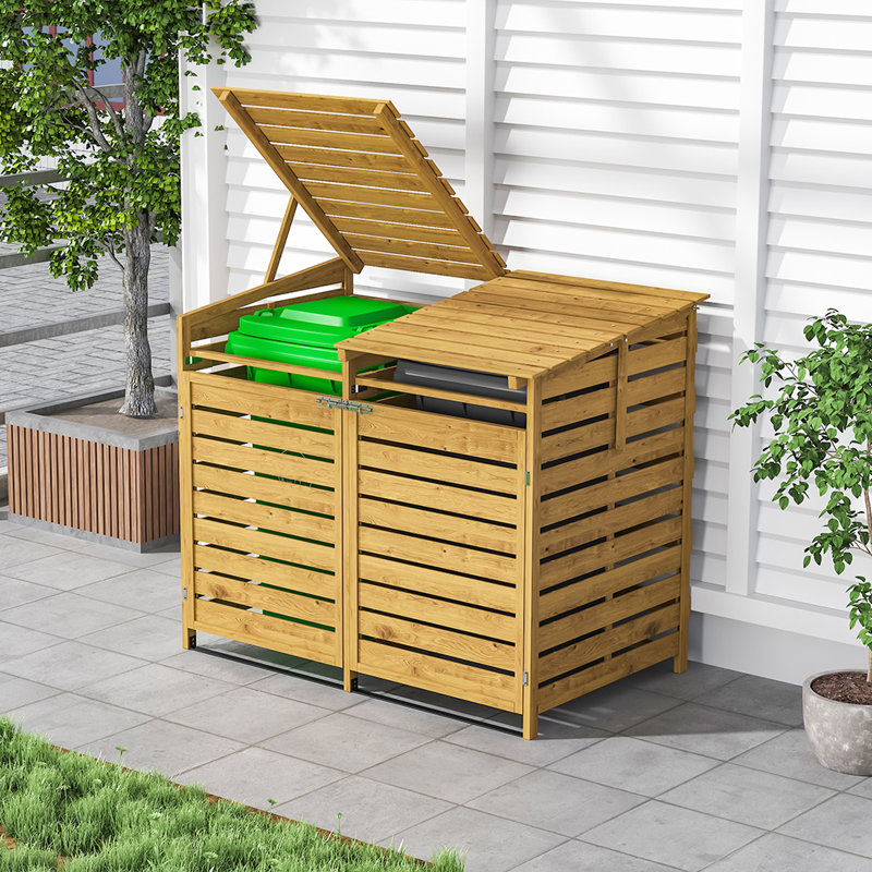 5 ft. W x 3 ft. D Solid Wood Garbage Shed, Brown
