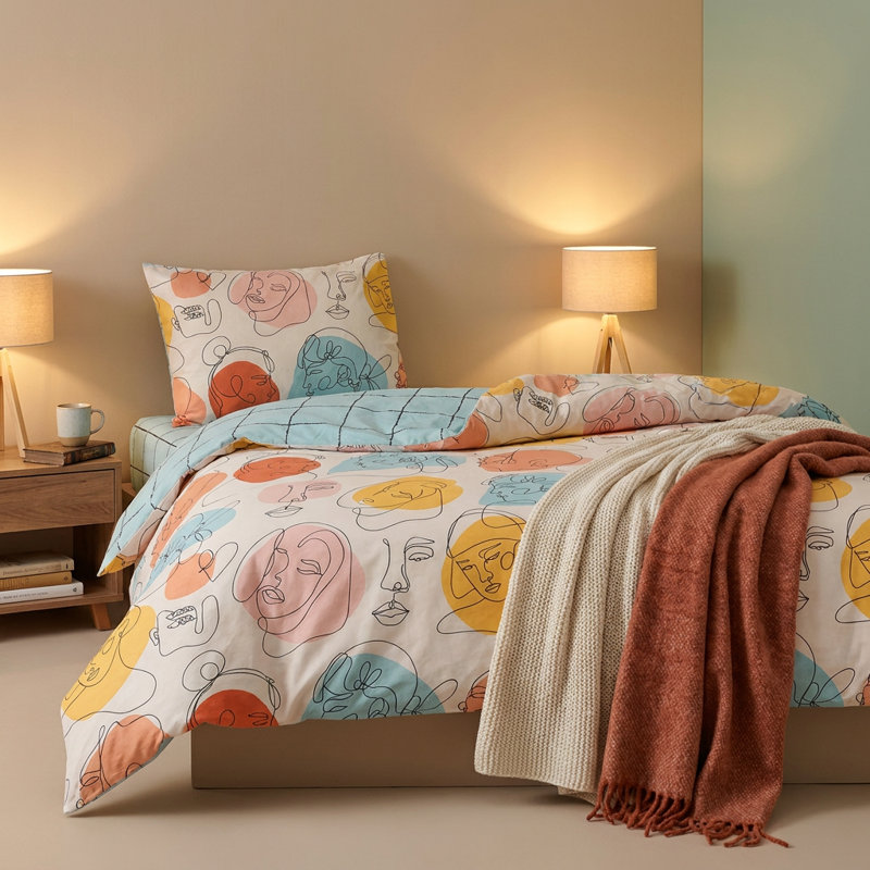 Modern Mint Abstract Face 100% Cotton Duvet Cover Set