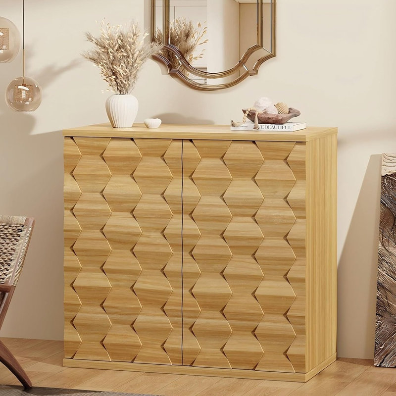 Buffet d'appoint cannelé avec design artisanal 3D - Naturel