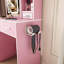 Petit bureau de coiffeuse avec miroir et lumières DEL réglables, prise de courant intégrée et rangement dissimulé, comprend tabouret et tablette rembourrés, coiffeuse pour petites chambres, rose