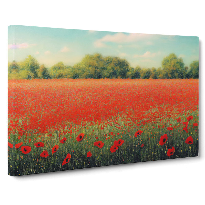 A Lush Poppy Field Flowers - Wrapped Canvas