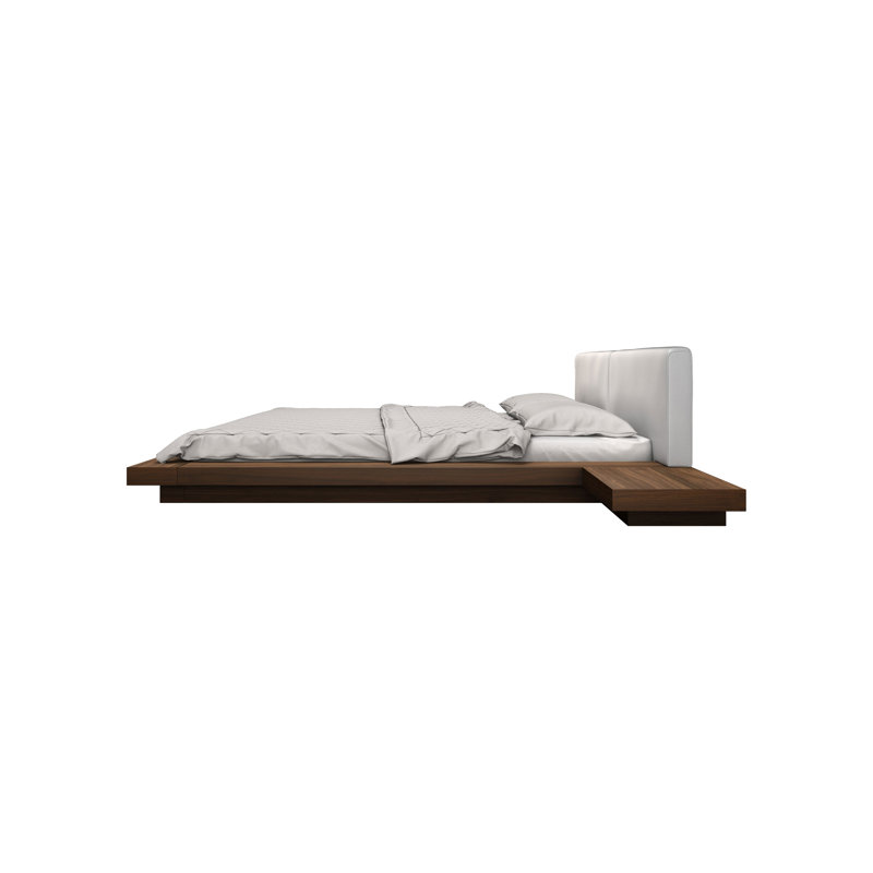 Upholstered Bed, King, Walnut/White Leather