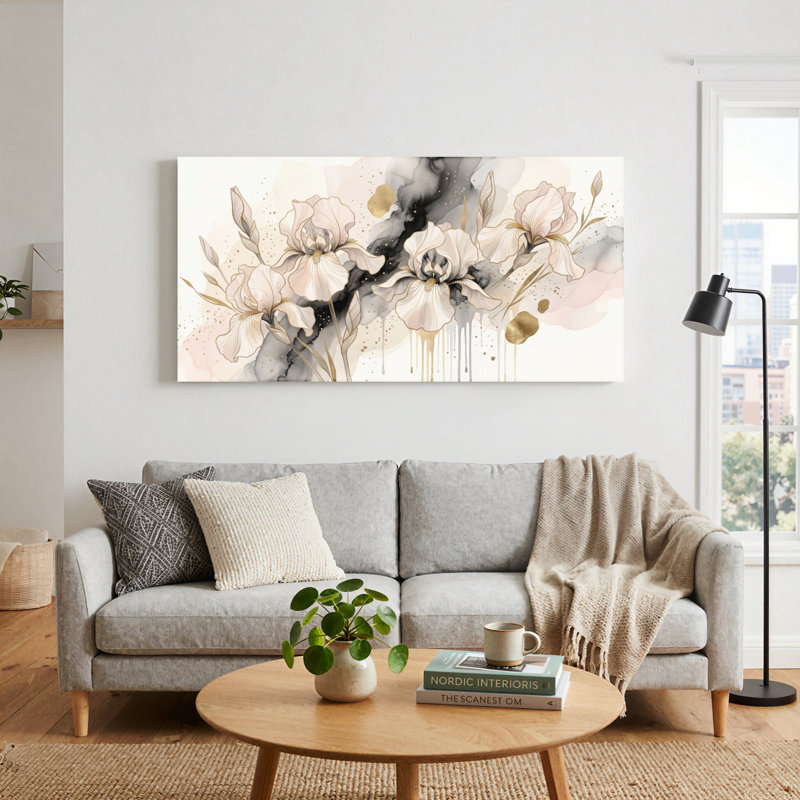 "Floral" abstrait, art mural sur toile, ensemble de 1, Wrapped Canvas, L 58 po x H 28 po