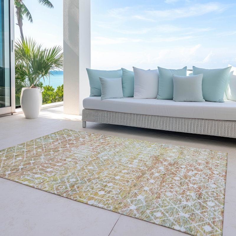 Machine Washable Indoor/Outdoor Claudian ACN1638 Peach 3' x 5' Rug, Rectangle 10' x 14'