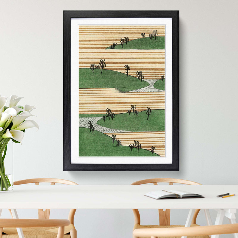 Landscape by Watanabe Seitei - Picture Frame Painting Print, 36cm H x 27cm W x 2cm D, Black Framed