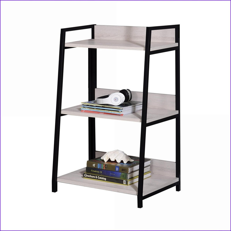 Wendral Bookshelf, Leaning-Ladder Style with 3 Open Compartments | Natural, Black | Metal, Synthetic Wood, Black/Natural