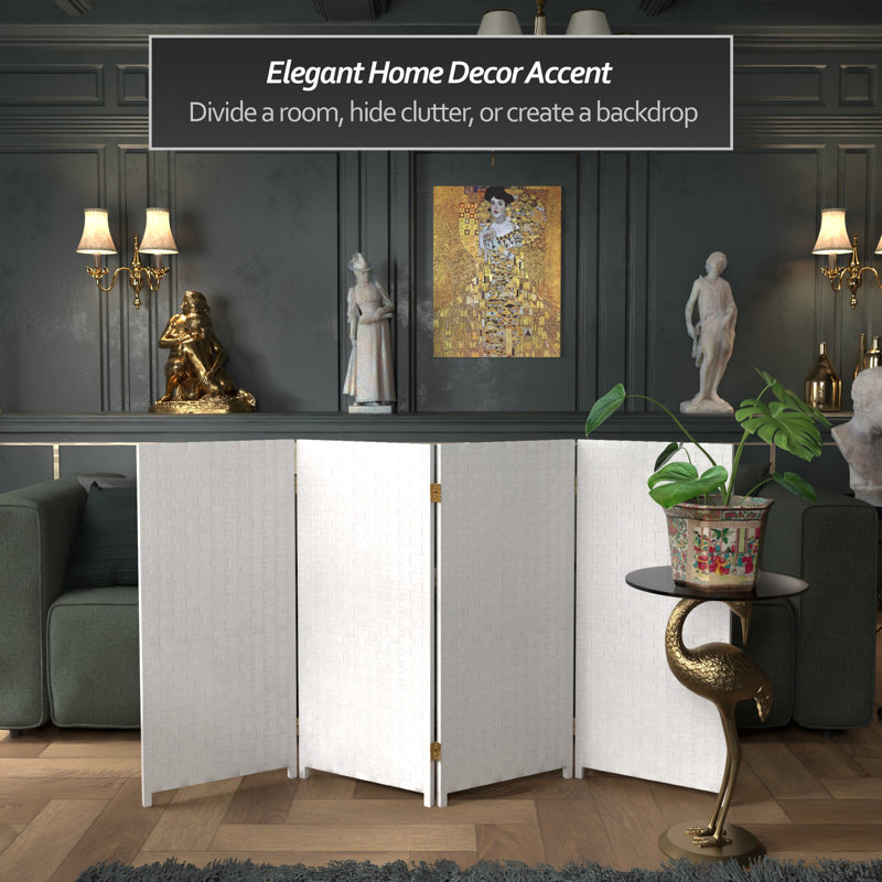 3 Ft. Tall Woven Fiber Room Divider, White, 4