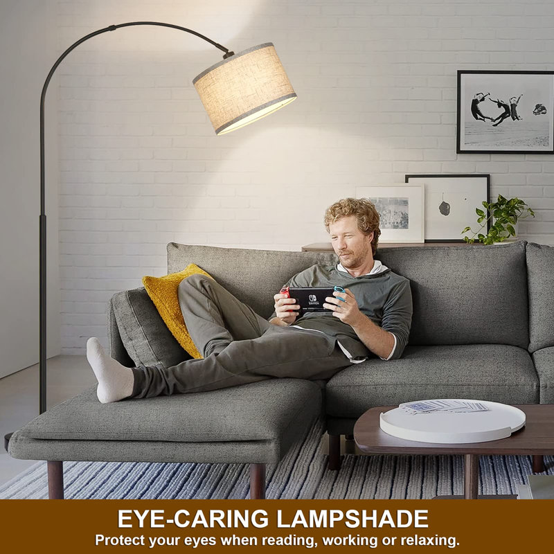 Lampes sur pied en arc pour le salon, lampe sur pied moderne avec abat-jour tambour réglable, lampe sur pied avec interrupteur au pied, lampe de lecture arquée pour chambre à coucher, bureau
