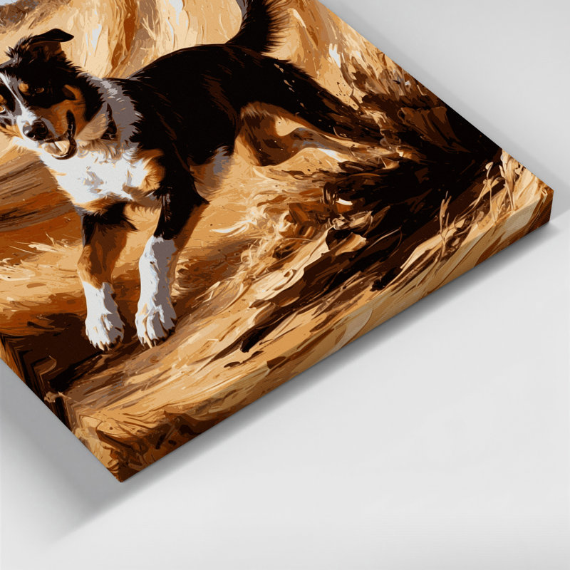 Chiens, art mural brun sur toile brun, H 11 po x l 14 po