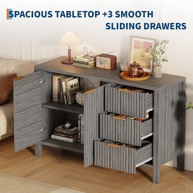 46.5" Fluted Sideboard Buffet Cabinet, Gray